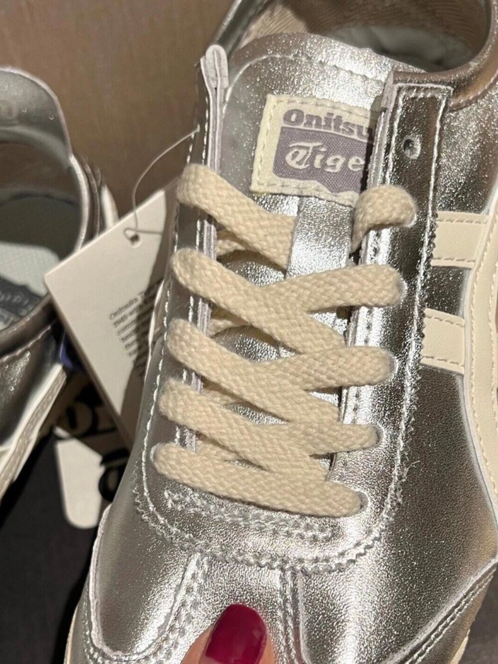 Women’s Onitsuka Tiger Mexico 66 Silver White Metallic Retro Sneakers - Picture 7 of 10